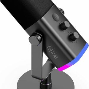 FIFINE USB XLR Gaming Micro Dynamique pour PC, RGB Streaming